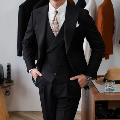 Black Milano Suit (Includes: Jacket + Waistcoat + Trousers)