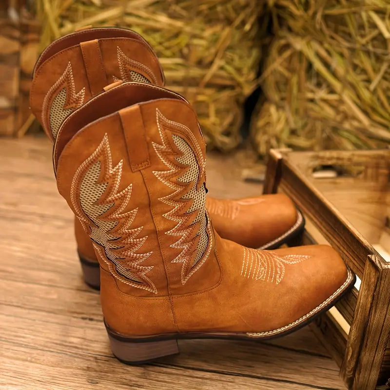 Vintage Embroidered High Top Cowboy Boots