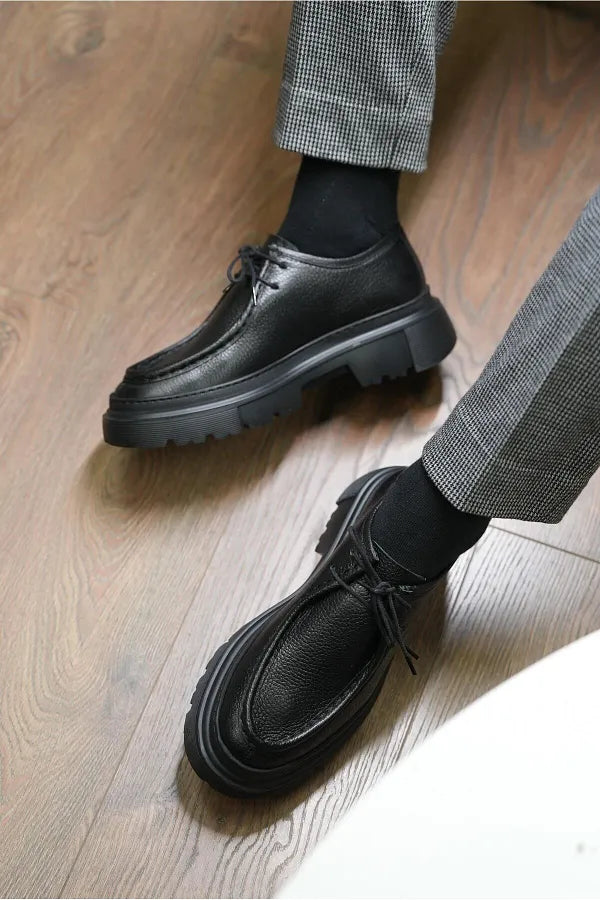Shoetyle - Black Leather Lace-Up Men's Casual Shoes