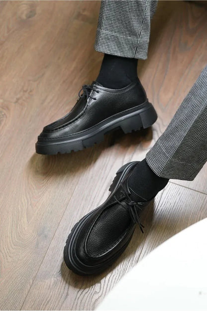Shoetyle - Black Leather Lace-Up Men's Casual Shoes