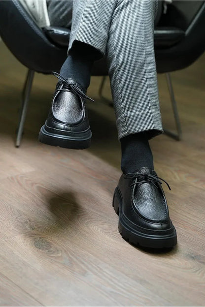 Shoetyle - Black Leather Lace-Up Men's Casual Shoes