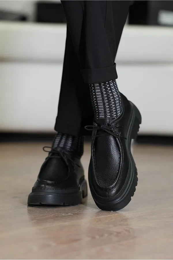 Shoetyle - Black Leather Lace-Up Men's Casual Shoes