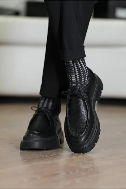 Shoetyle - Black Leather Lace-Up Men's Casual Shoes