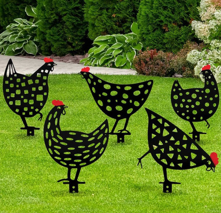 Set of 5 Chicken Silhouette Stakes