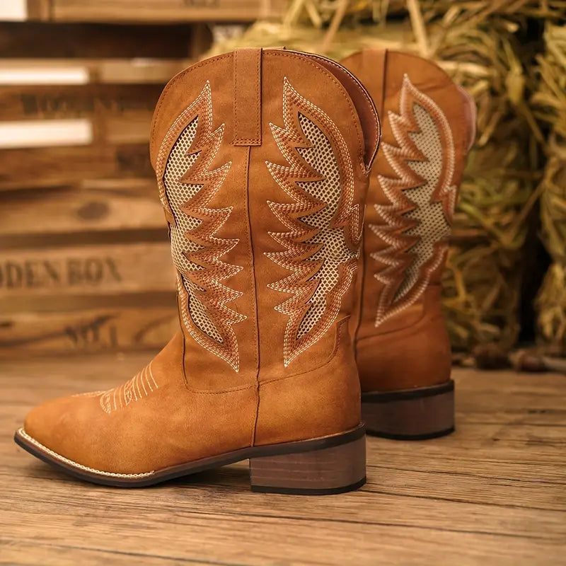 Vintage Embroidered High Top Cowboy Boots