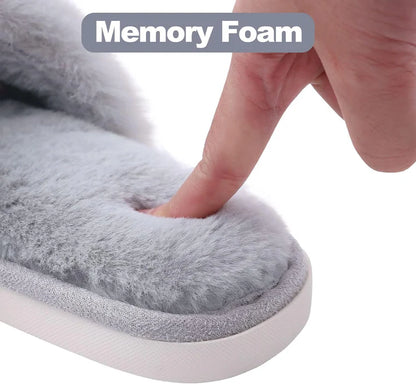 Cozy Furry Women's Cross-Band Slippers