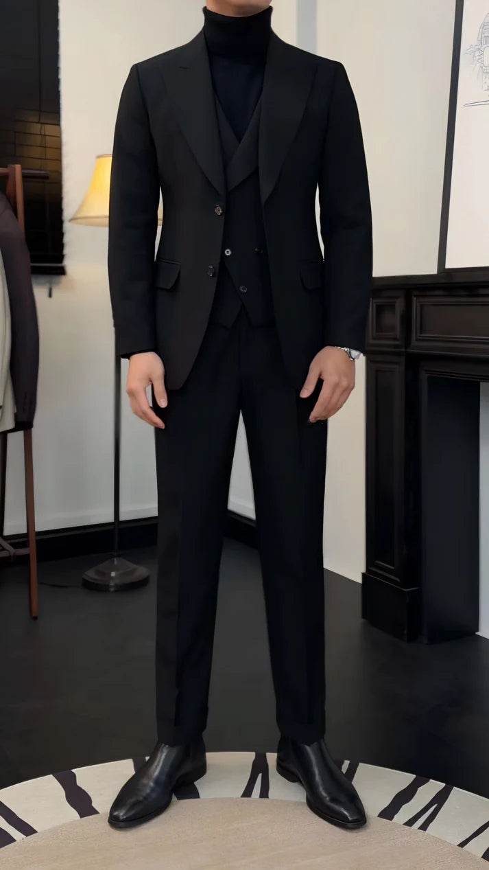 Black Milano Suit (Includes: Jacket + Waistcoat + Trousers)