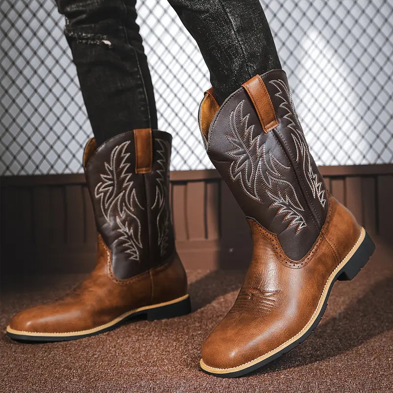 Western cowboy boots embroidered mid-calf Roper boots