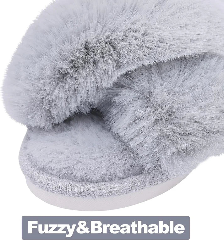 Cozy Furry Women's Cross-Band Slippers