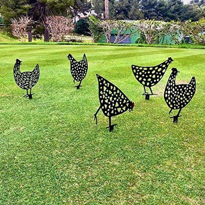 Set of 5 Chicken Silhouette Stakes