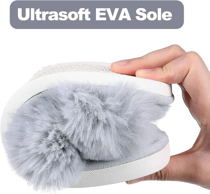 Cozy Furry Women's Cross-Band Slippers