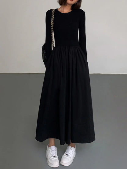 Leisure Pockets Long Sleeve Long Dress