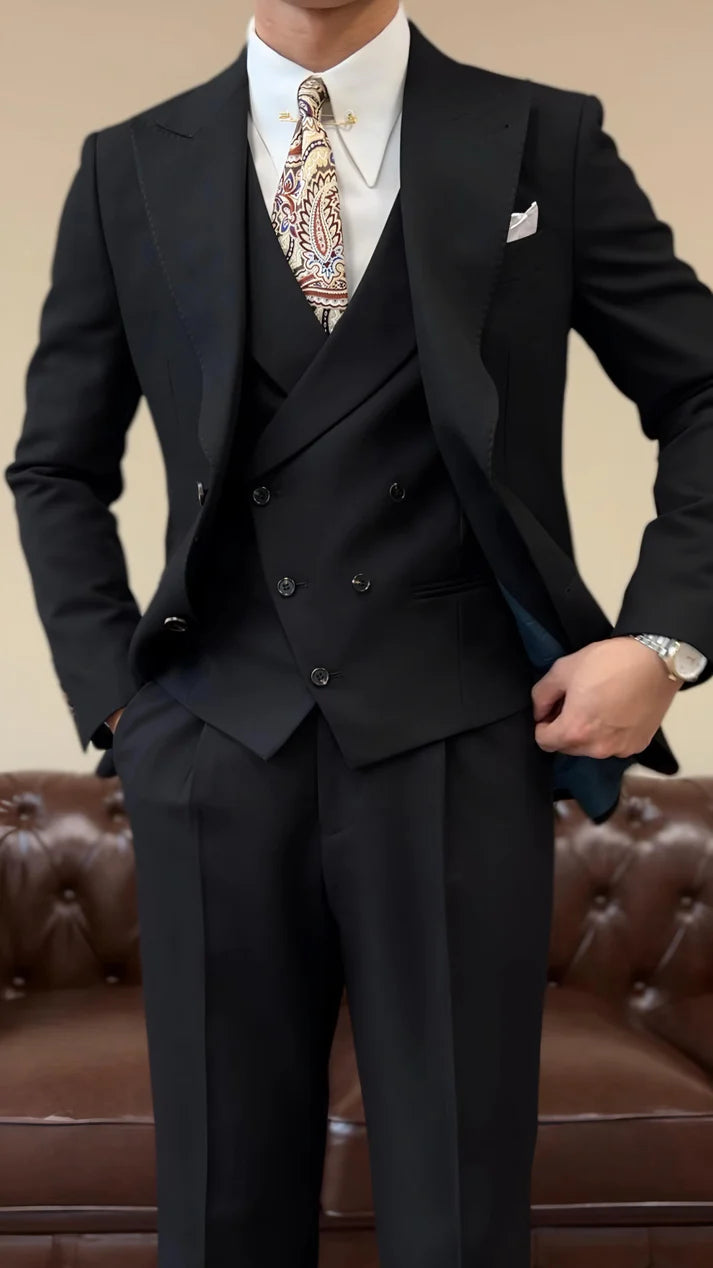 Black Milano Suit (Includes: Jacket + Waistcoat + Trousers)