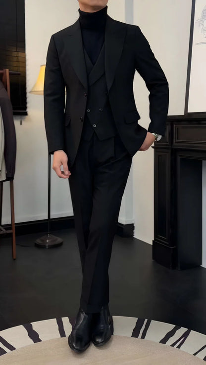 Black Milano Suit (Includes: Jacket + Waistcoat + Trousers)