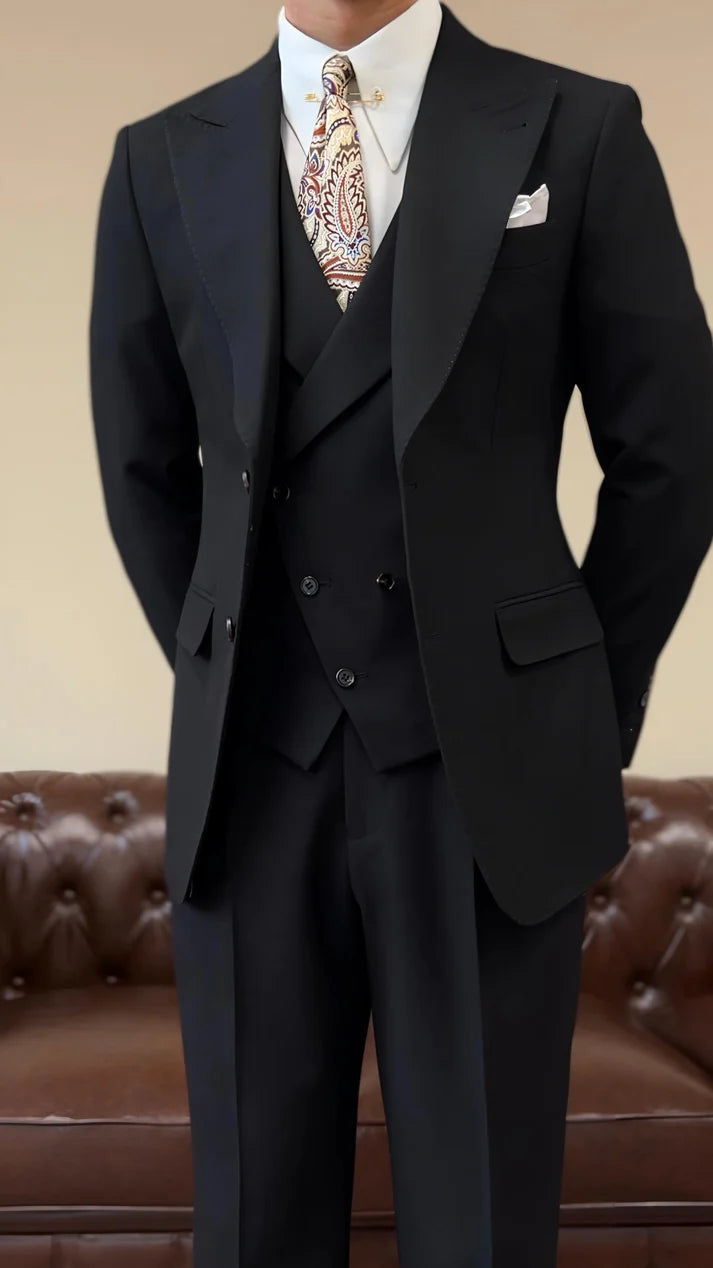 Black Milano Suit (Includes: Jacket + Waistcoat + Trousers)