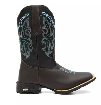 Square toe embroidered leather boots