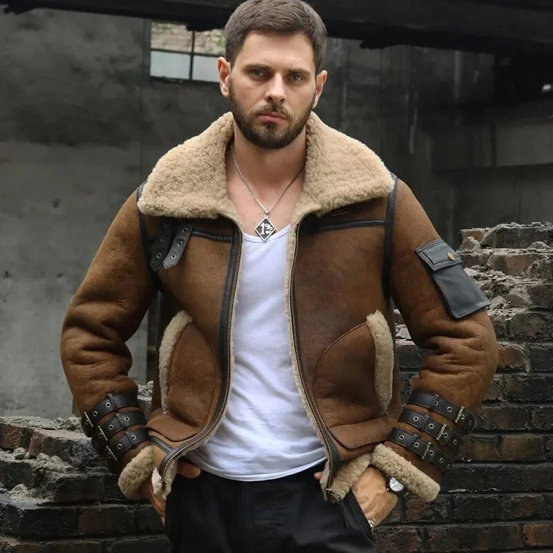 Men's Brown B3 Bomber RAF Sheepskin Leather Jacket