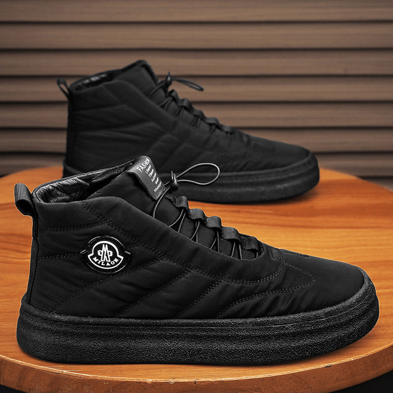 Autumn and winter high top black casual men's shoes