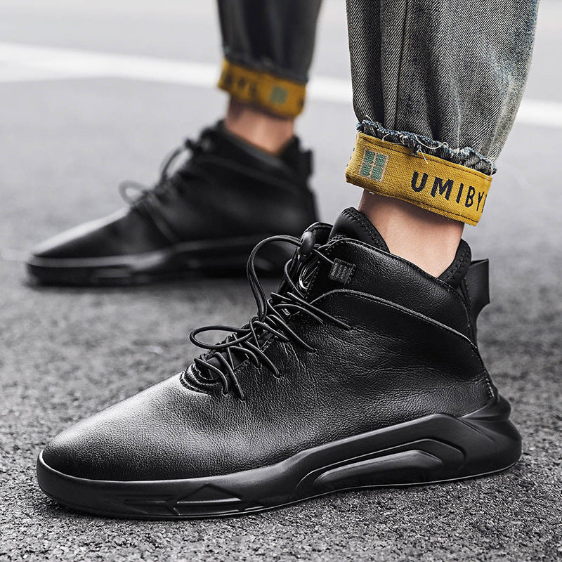 New fashion men's casual shoes, winter, non-slip PU leather boots