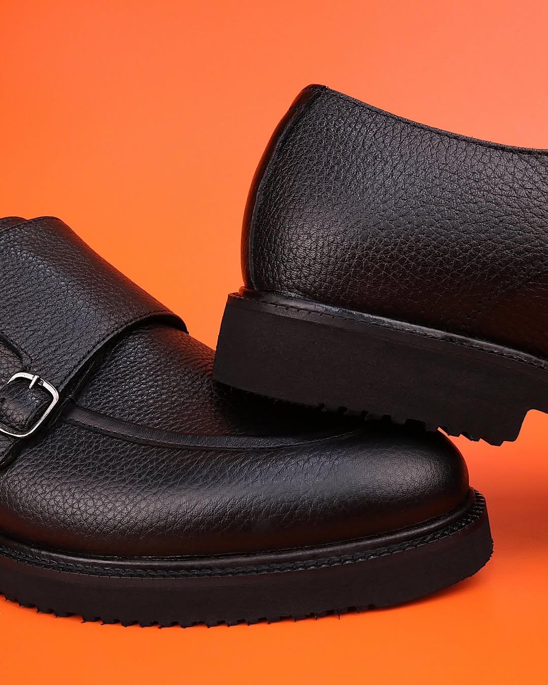 Brown calfskin monk shoes