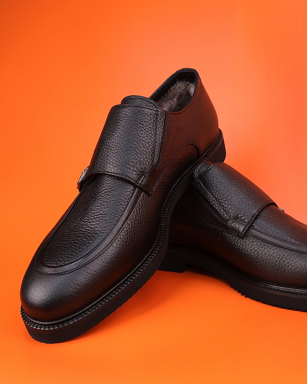 Brown calfskin monk shoes