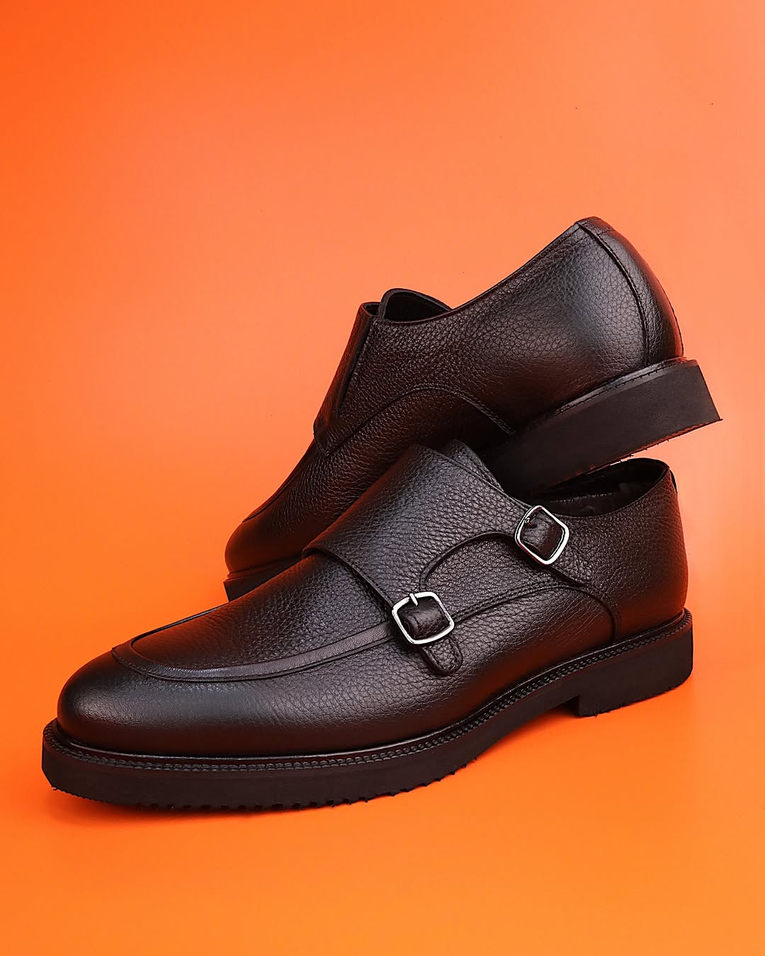 Brown calfskin monk shoes