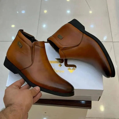 Plain Men Brown Casual Leather Boots