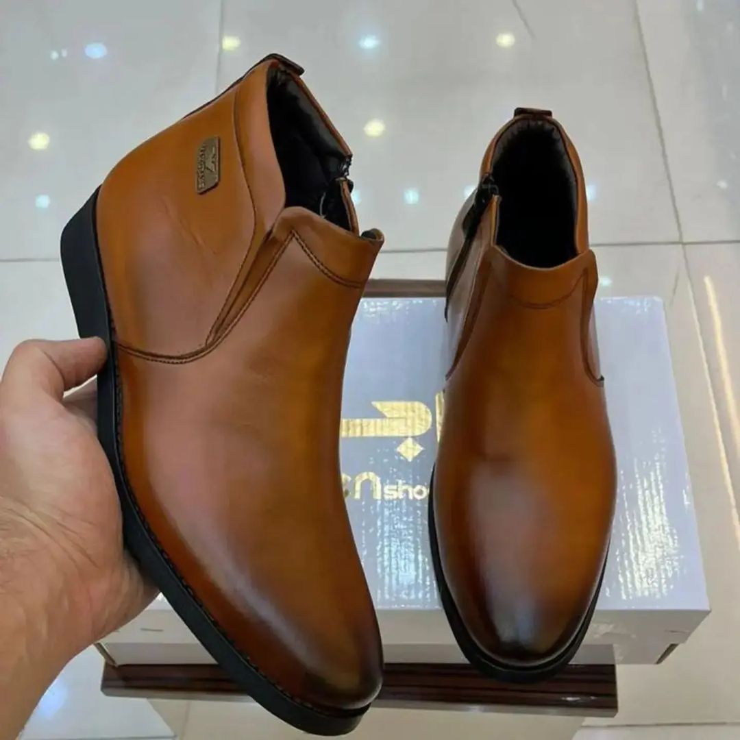 Plain Men Brown Casual Leather Boots