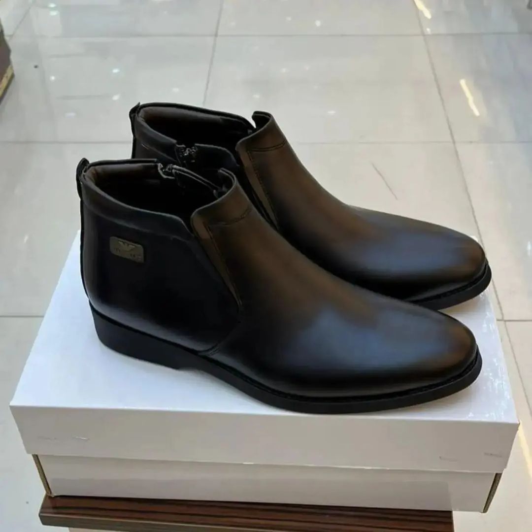 Plain Men Brown Casual Leather Boots