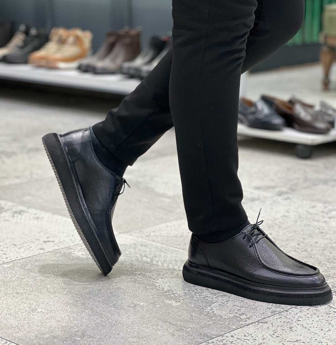 Shoetyle - Black Leather Lace-Up Men's Casual Shoes