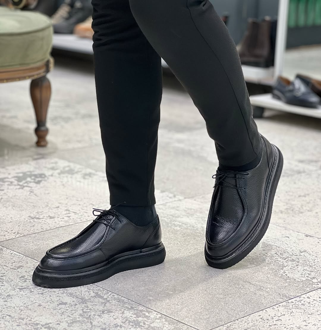 Shoetyle - Black Leather Lace-Up Men's Casual Shoes