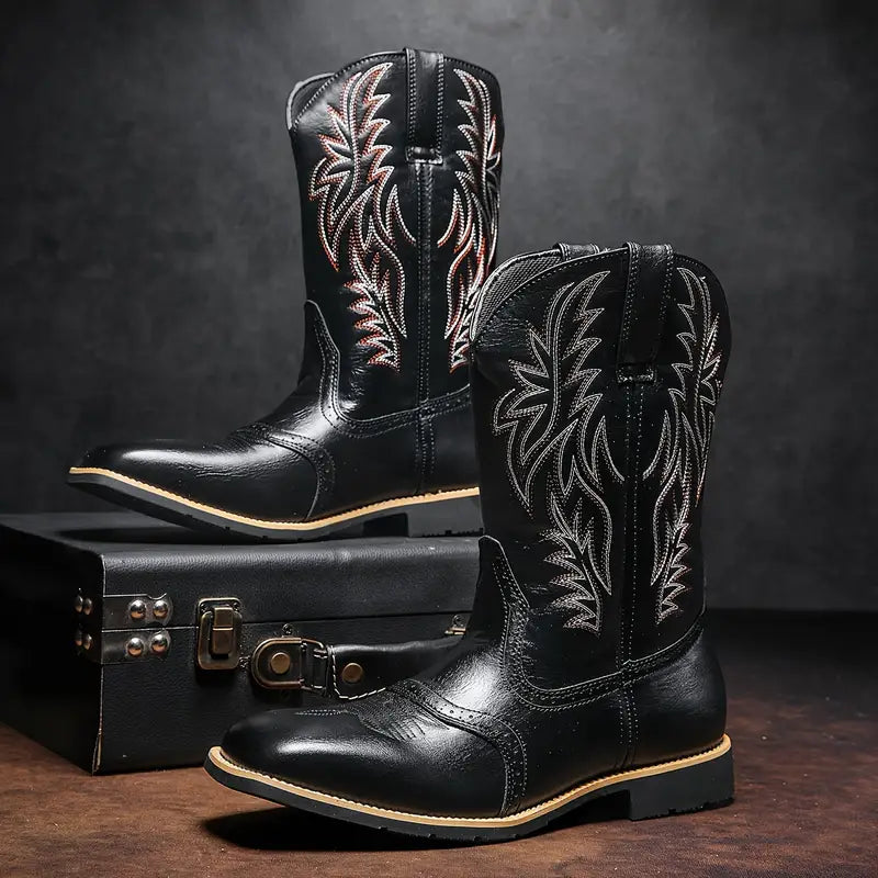 Western cowboy boots embroidered mid-calf Roper boots