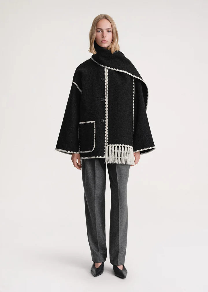 LISE | Elegant coat with integrated scarf