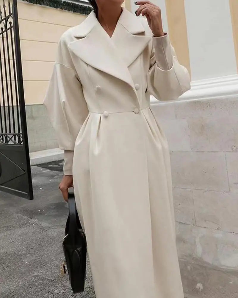 Autumn Coat Lantern Sleeve Double Breasted Lapel Long Coat