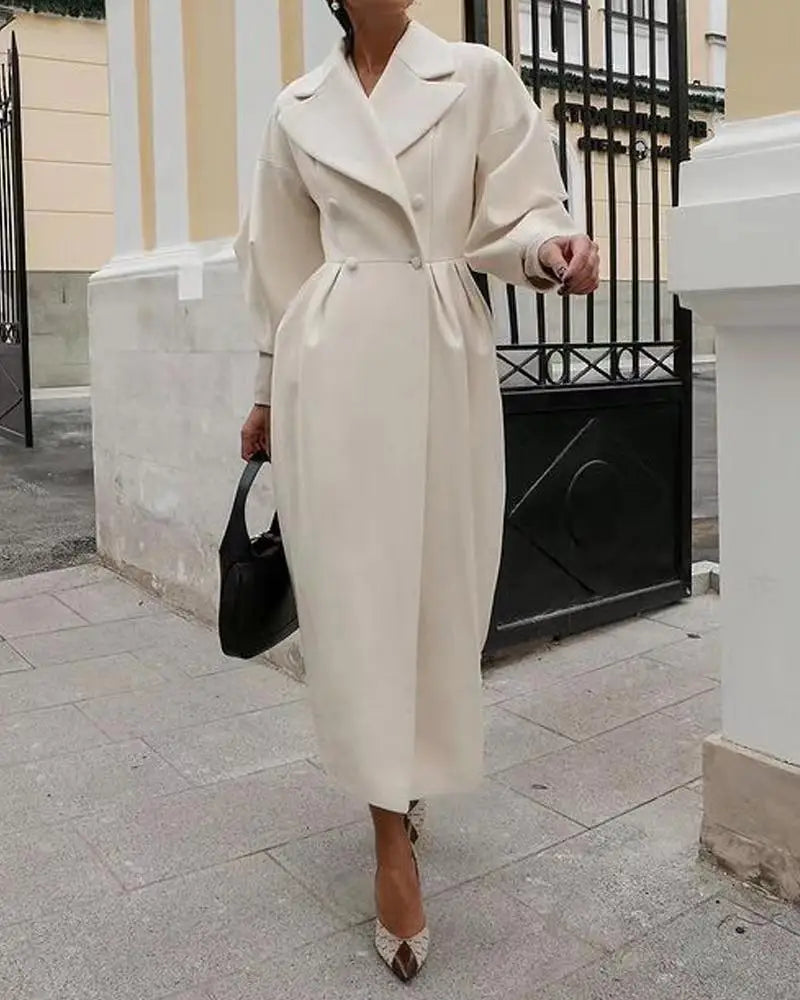 Autumn Coat Lantern Sleeve Double Breasted Lapel Long Coat