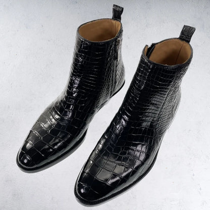 Belly Leather Men's Boots Black Alligator Leather Men's Shoes