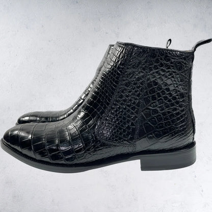 Belly Leather Men's Boots Black Alligator Leather Men's Shoes