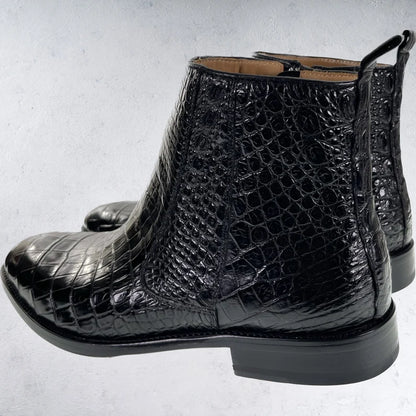 Belly Leather Men's Boots Black Alligator Leather Men's Shoes