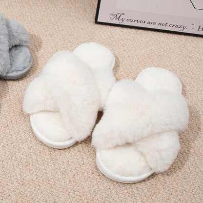 Cozy Furry Women's Cross-Band Slippers