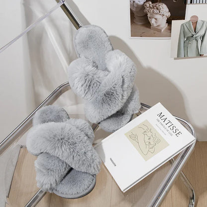 Cozy Furry Women's Cross-Band Slippers