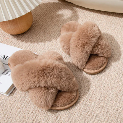 Cozy Furry Women's Cross-Band Slippers