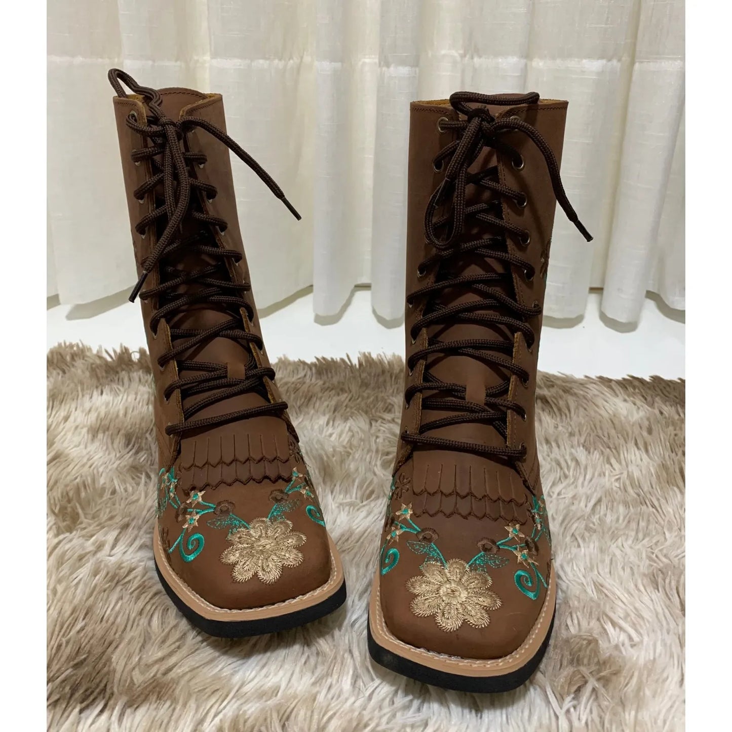 COUNTRY floral embroidered leather combat boots + scabbard + knife