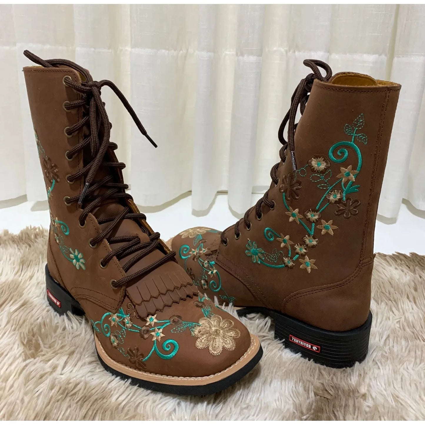 COUNTRY floral embroidered leather combat boots + scabbard + knife