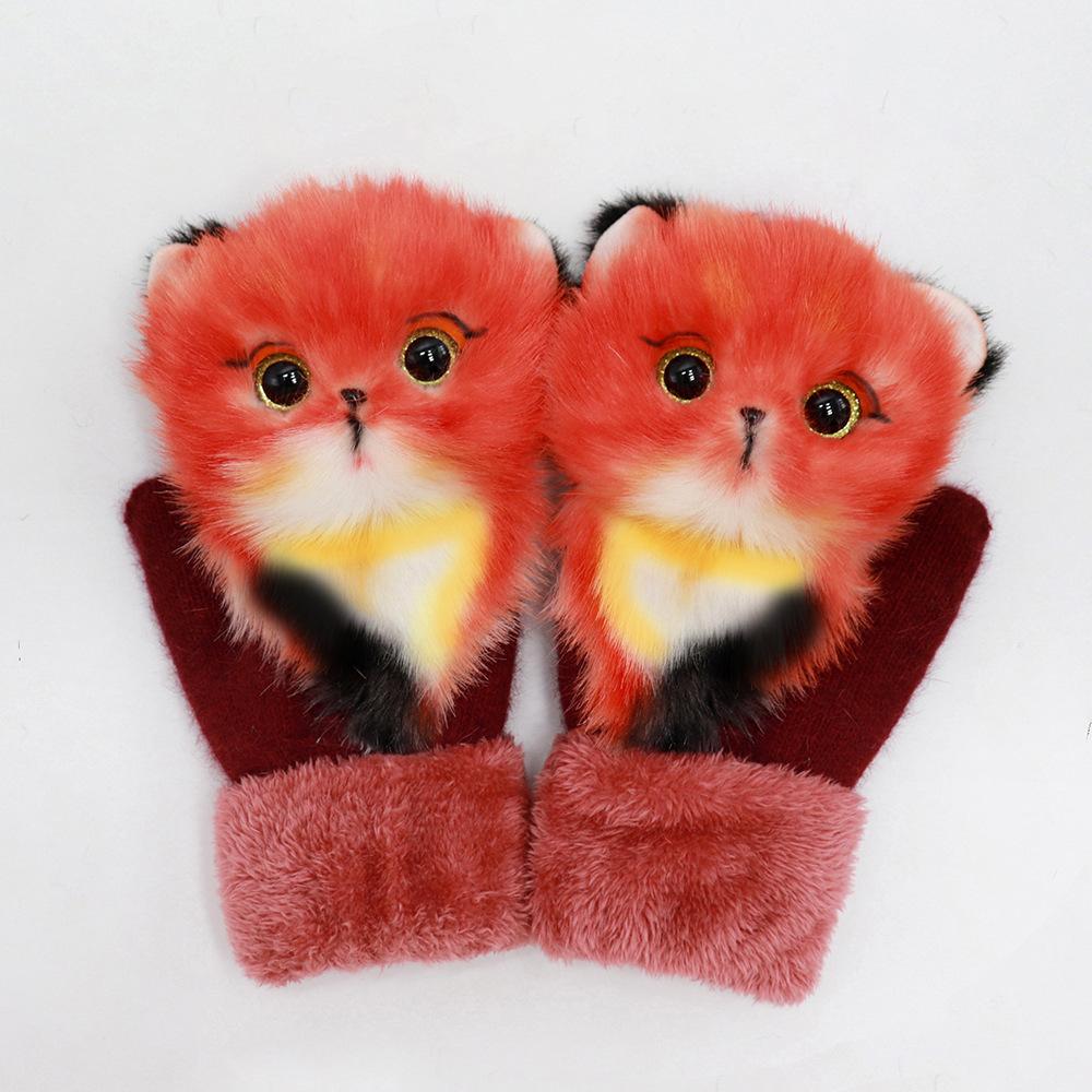 Cartoon cute plush thick warm plush gloves