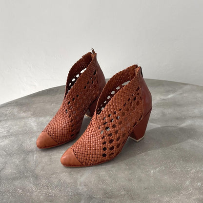 Women's Woven Thick Heel Ankle Boots