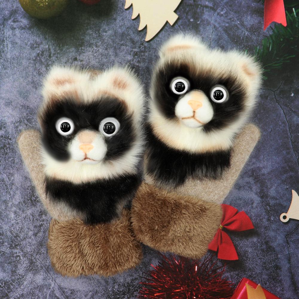 Cartoon cute plush thick warm plush gloves