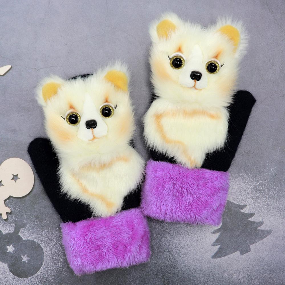 Cartoon cute plush thick warm plush gloves