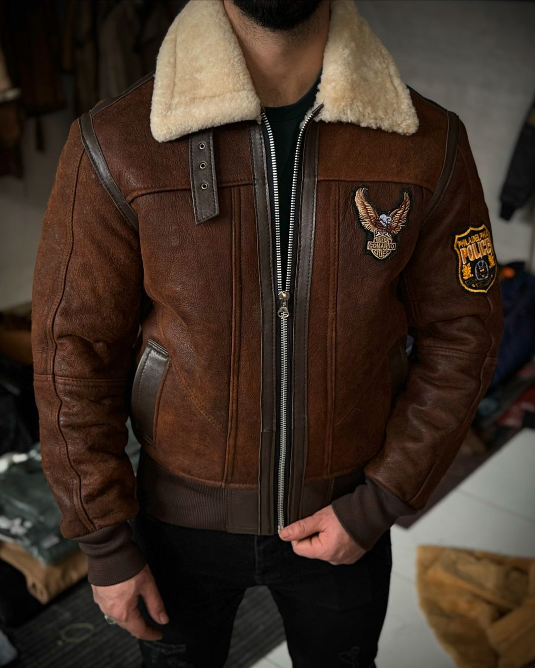 Men's Top Jacket - 100% Genuine Leather Handmade - Dark Brown