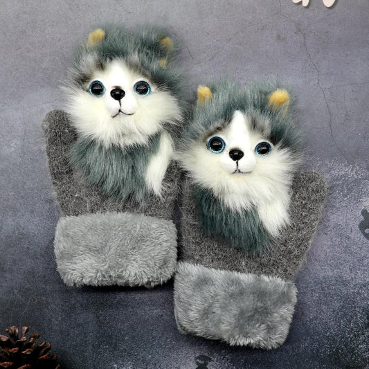 Cartoon cute plush thick warm plush gloves