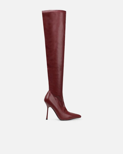 Hades Burgundy Stretch Over The Knee Boots